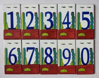 House Number Cactus Design 6x3, Hand Made Tile. Select the ones you need !!!