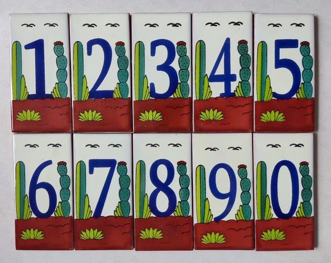 House Number Cactus Design 6x3, Hand Made Tile. Select the ones you need !!!