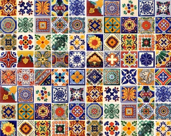 100 Assorted Mexican Ceramic 4x4 inch Hand Made Tiles #002
