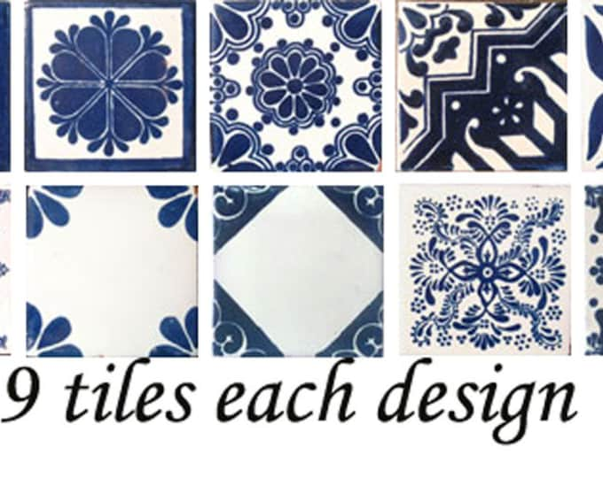 90 Assorted Mexican Ceramic 4x4 inch Handmade blue Tiles 9 each design