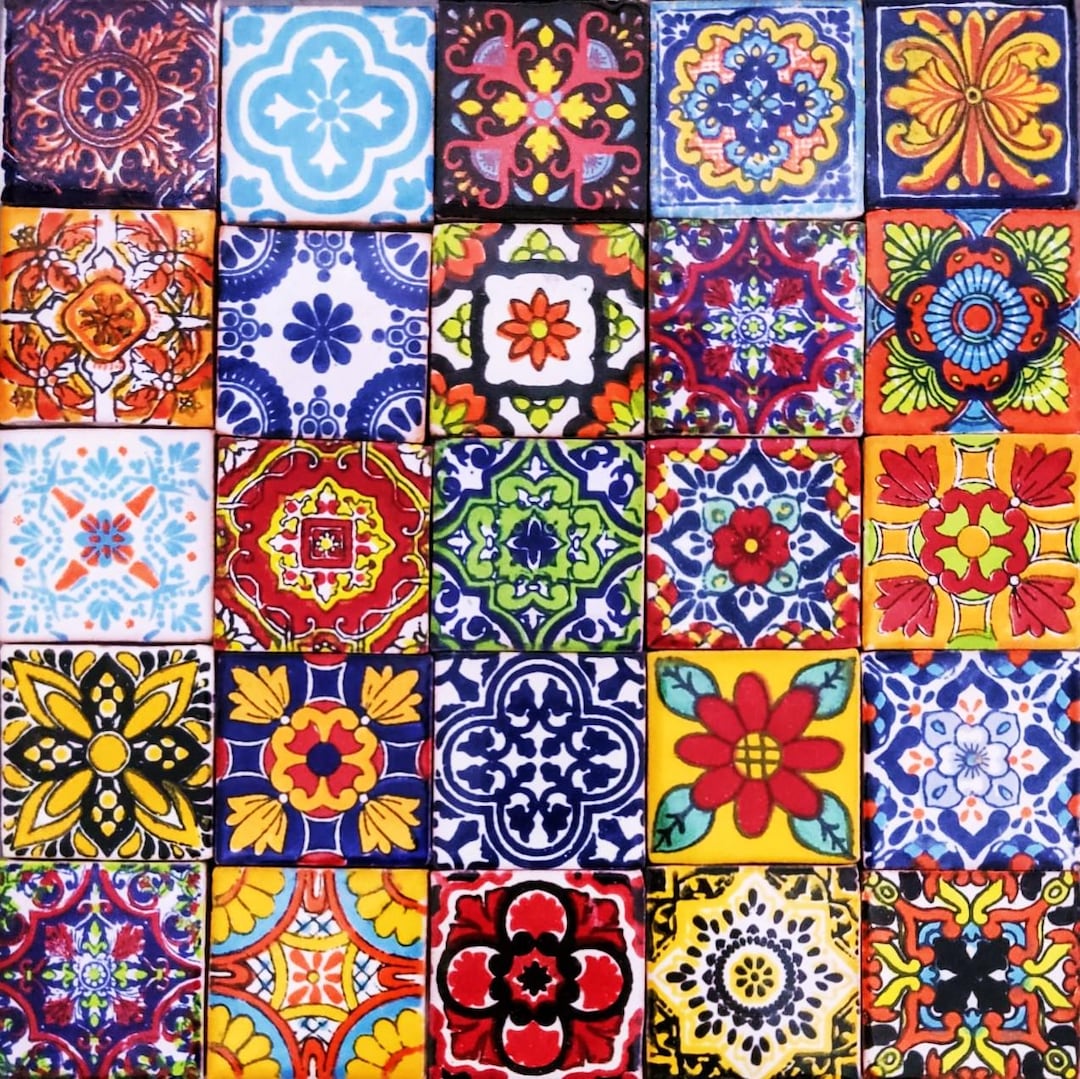100 Assorted 2x2 Inch. Designed Tiles Mexican Ceramic Hand Made Tile ...