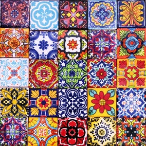 100 Assorted 2x2 inch. Designed tiles Mexican Ceramic Hand Made Tile #01
