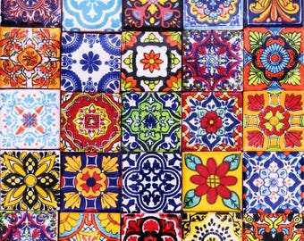 100 Assorted 2x2 inch. Designed tiles Mexican Ceramic Hand Made Tile #01