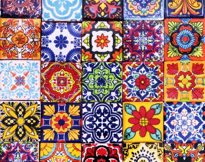 100 Assorted 2x2 inch. Designed tiles Mexican Ceramic Hand Made Tile #01