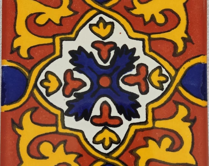 45 Mexican Ceramic Tile 4.25 x 4.25  inch Hand Made Tile Design Spanish Influence G#001