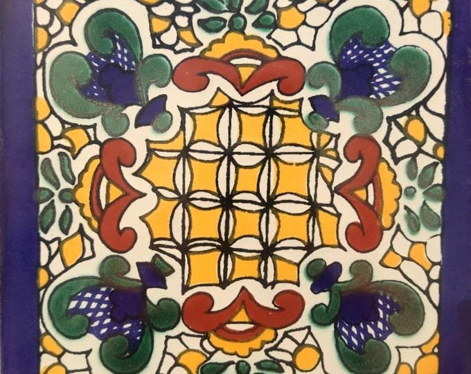 20 Tiles 6x6 inches Mexican Ceramic hand made mosaic art #G-021