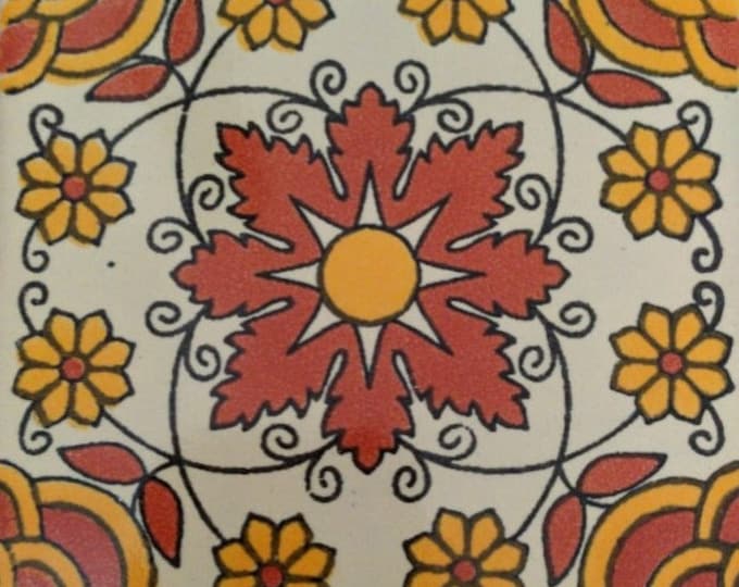 C#091))  Mexican Ceramic 4x4  inch Hand Made Tile