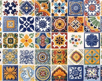 50 Assorted Mexican Ceramic 4x4 inch Hand Made Tiles Set #002