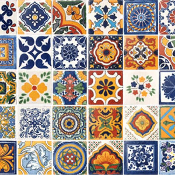 50 Assorted Mexican Ceramic 4x4 inch Hand Made Tiles