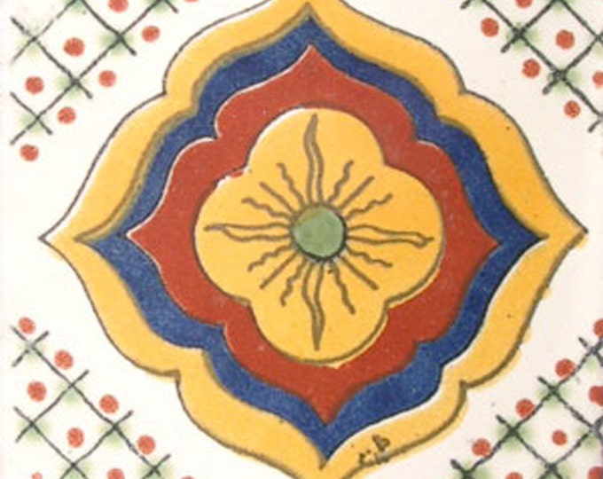 C#015))  Mexican Ceramic 4x4  inch Hand Made Tile