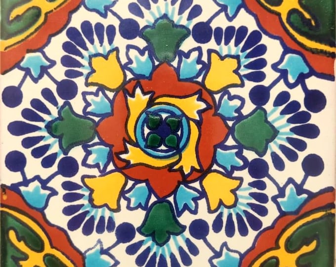 40 Tiles 6x6 inches Mexican Ceramic hand made mosaic art #G-030
