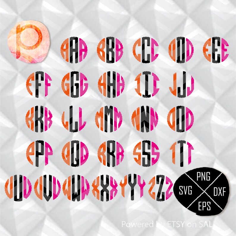 Download Scalloped Circle Monogram SVG Font Letters AlphabetMonogram | Etsy