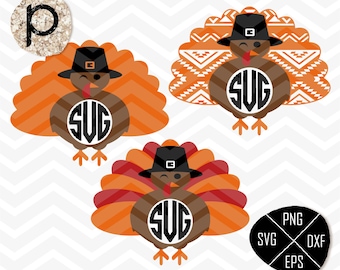 3 Fancy Turkey monogram frame SVG＊Turkey SVG＊Thanksgiving Svg＊Thanksgiving Turkey SVG＊clip art,eps,dxf,png＊Cutting Files＊Cricut＊Silhouette