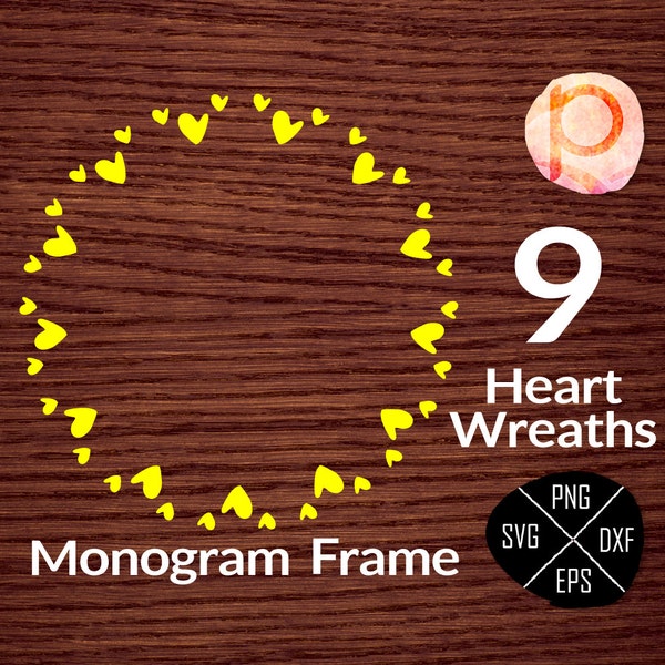 Heart Circle Monogram Frame SVG＊Circle Monogram Frame svg,clipart,eps,dxf,png,jpeg＊Cutting Files＊Cricut＊Silhouette Studio＊Sure Cuts