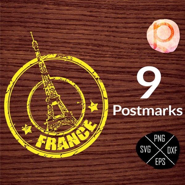 9 postmarks＊Spain,Finland,France,Italy,LasVegas,England,Turkey,Japan,California＊stamp clipart＊png,svg＊Cutting Files＊Cricut＊Silhouette Studio