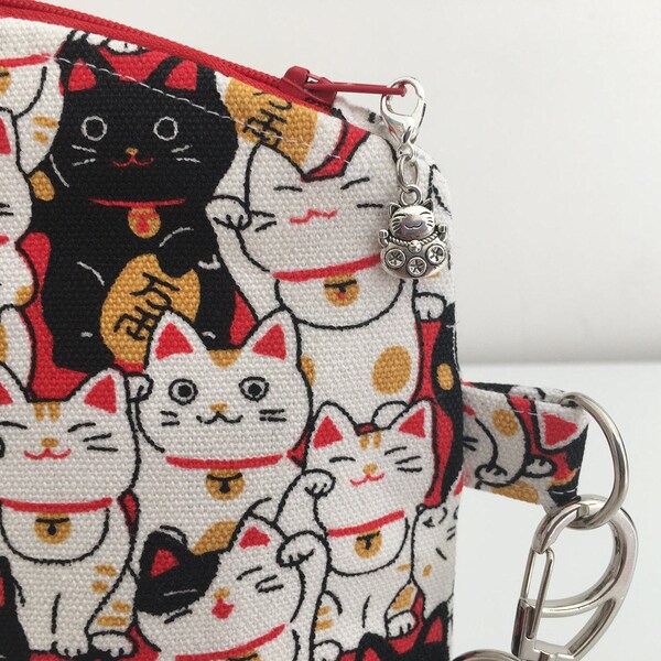 Medium Zip Bag, Project Bag, Knitting Bag, Knitting Project Bag, Lucky Cat Bag