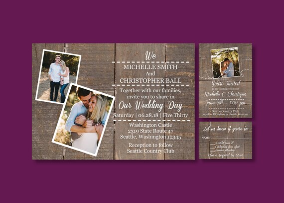 Barn Wood With Heart Wedding Invitations Rsvp And Reception Etsy