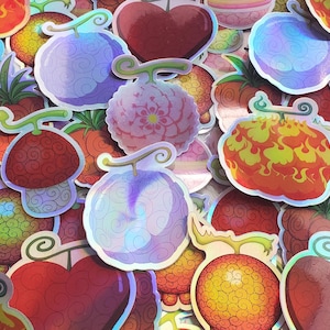 Devil Fruit Gum Flame Op Human Flower Uta Sing Soul Chop Hollow Mochi Pirate anime Holographic Stickers