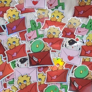 Final Fantasy Mascot Love Letter Stickers Chocobo Moogle Cactuar Tonberry FFXIV FFVII FFRebirth FFVIIRebirth Glitter Holographic