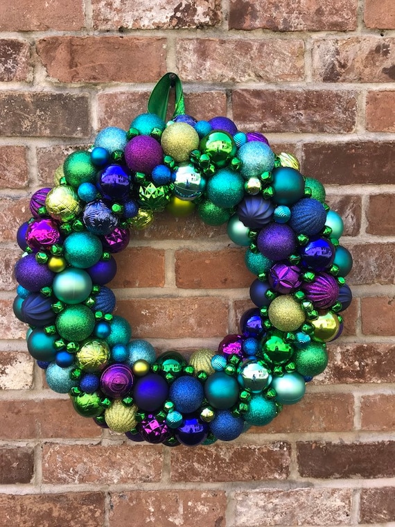 New Peacock Christmas Ornament Wreath Shatterproof Teal Etsy