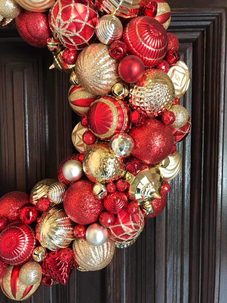 Red and Gold Ornament Christmas Wreath Bauble Etsy