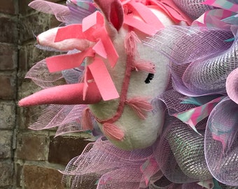 Sweet Unicorn Wreath, Little Girls Room Decor, Pink, Purple, and Sparkles Wreath, Unicorn Decor, Cotton Candy Colors, ONLY 1!