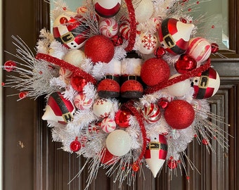 Santa Wreath! Christmas Wreath! Red, White and Black Christmas Wreath! Santa themed Christmas! Santa Claus! One of a kind, ready to ship!