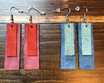 Upcycled 70s Style Suede Earrings Made With Recycled Leather Scraps & Stainless Steel Earring Hooks | Eco-Friendly and Sustainable