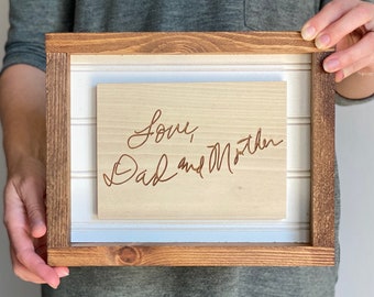 Aangepast handschriftteken, houten teken, gepersonaliseerd handgeschreven cadeau, cadeau voor moeder, oma, familiestuk aandenken