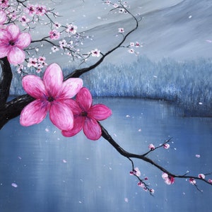 Original Oil Painting, Pink Cherry Blossom Impressionist Art Spring ...