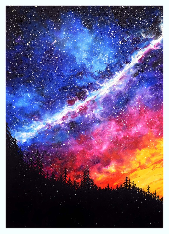 Galaxy Print Milky Way Painting Galaxy Art Starry Sky Night Sky