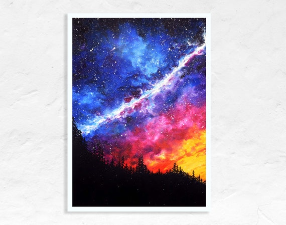 Watercolor Painting, Galaxy Painting, Night Sky, Galaxy Print