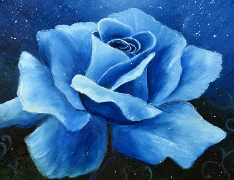 Fantasy Midnight Blue Rose Fairytale Starry Night Sky Abstract Etsy