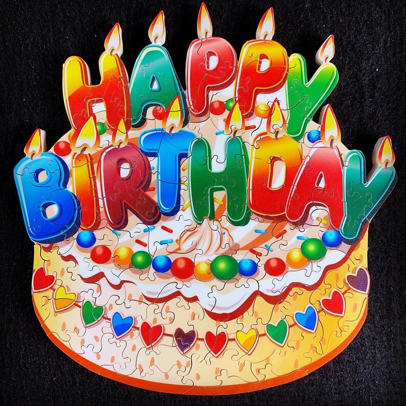 Happy Birthday Wooden Jigsaw puzzle handcut by MGC. Irregular Etsy
