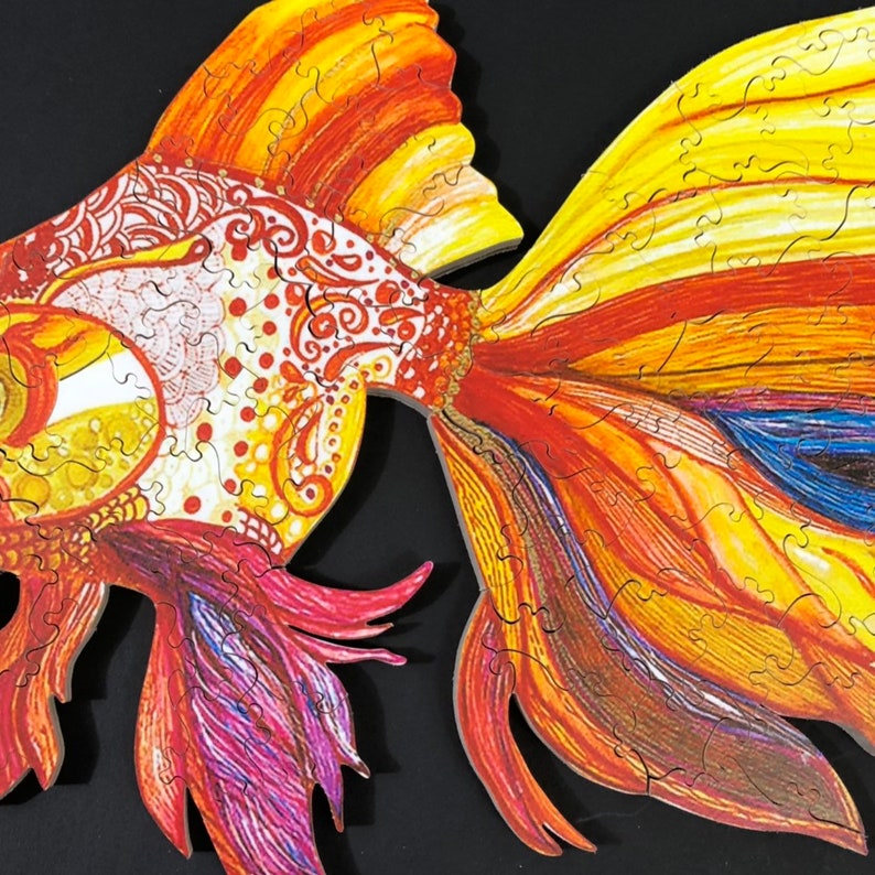 Fancy Goldfish Jigsaw Puzzle Hand Cut Wooden Jigsaw Puzzles Etsy