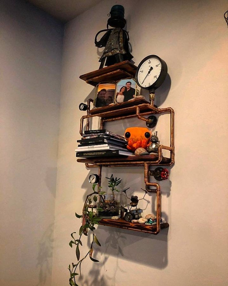 Retro Industrial Rustic Hardwood Shelves steampunk wall art | Etsy