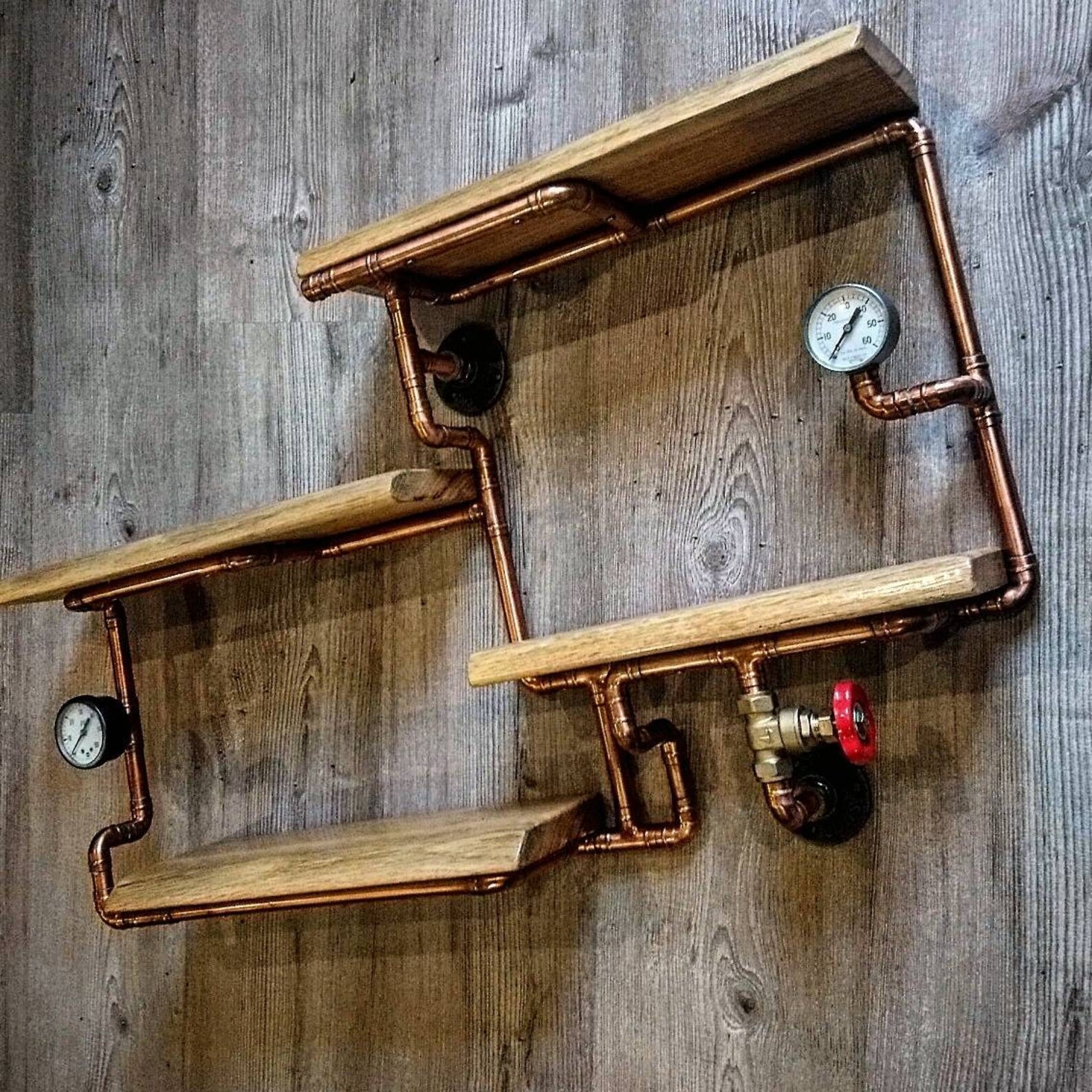 Retro Industrial Rustic Hardwood Shelves steampunk wall art Etsy