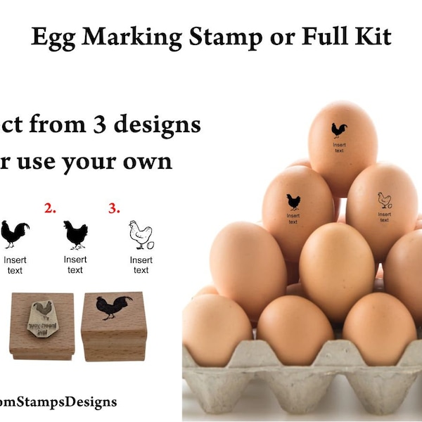 Egg Marking Stamp or Full Kit, Personalised Chicken Egg Stamp, Wooden Stamp for Chicken eggs, Egg Marking Rubber Stamp, Fresh Eggs Stamp.