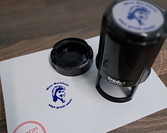 Sello con cara personalizada, sello autoentintable con retrato, sello de regalo con foto personalizada, material de apoyo para profesores, insignia escolar, logotipo de empresa personalizado de 40 mm.