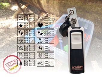 Sello de geocaching personalizado. Trodat Pocket Printy 9511, tinta negra, con o sin cordón retráctil.
