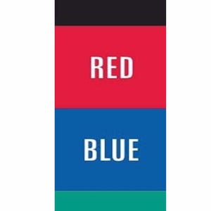 Op de afbeelding: Beschikbare inktkleuren: zwart, rood, blauw, groen en violet. De kleuren worden weergegeven in een verticale stapel van vijf rechthoekige blokken.