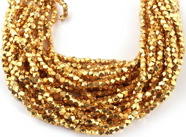 5 St AAA Quality 2 MM Diamond Cut Cubes Designer Copper Beads 24k Gold Plated Box Shape beads,Jewelry Making  14 inch BulkLot