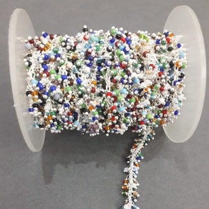 5 Fuß Multi Beads, weiße Perlen, Türkis 92,5 versilbert Wire Wrapped Kette - Zarte Baumelnde Rosenkranz Perlen Kette bds007