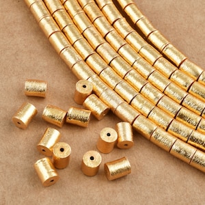 1 Strand 6X6mm - 32pcs Gold Beads - long cylinder beads - gold spacer beads - brushed Gold plated drum beads for jewelry making 8 Inch