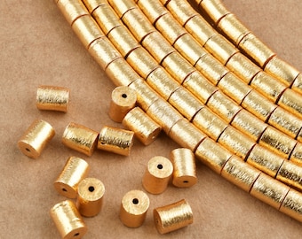 1 Strand 6X6mm - 30pcs Gold Beads - long cylinder beads - gold spacer beads - brushed Gold plated drum beads for jewelry making 8 Inch