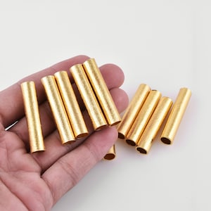 5pc-40X8mm Gold Big Hole Tube Beads, Brushed Finish Gold Plated Tubes,