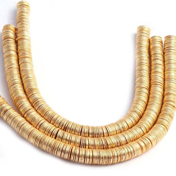 1 Strand 6MM flat Gold plated Copper Thin Disc spacer beads brushed gold plated heishi spacers for jewelry making washer  Jewelry Making~