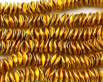 Gold Vermeil Wavy Disc Spacer Beads: Brushed Heishi Beads (8 Inch)