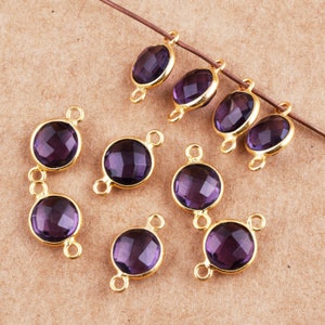 10 Piece Hydro Amethyst  Faceted Singal Bail Round Connector 9mm, 925 Sterling Silver Connector