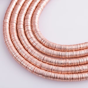 1 Strand 8mm - 285pc Rose Gold Flat Disk Spacer Beads, Brushed Rose Gold plated Disc Spacers For Jewelry Making, Bulk Heishi spacers 8 Inch